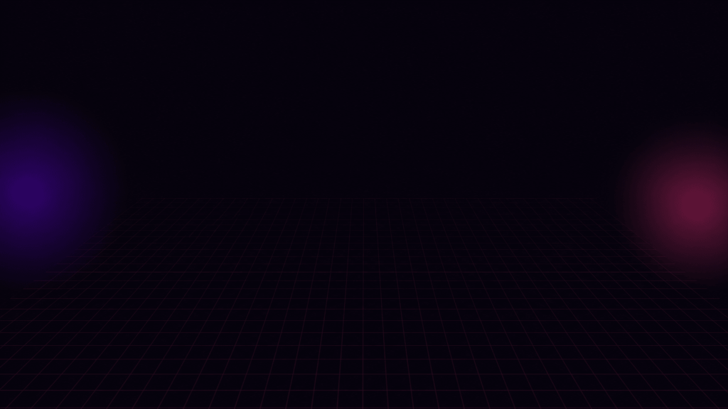 Neon synthwave futuristic grid background with purple and pink glowing lights on dark abstract digital landscape