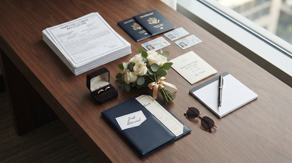 Marriage license and marriage certificate side by side